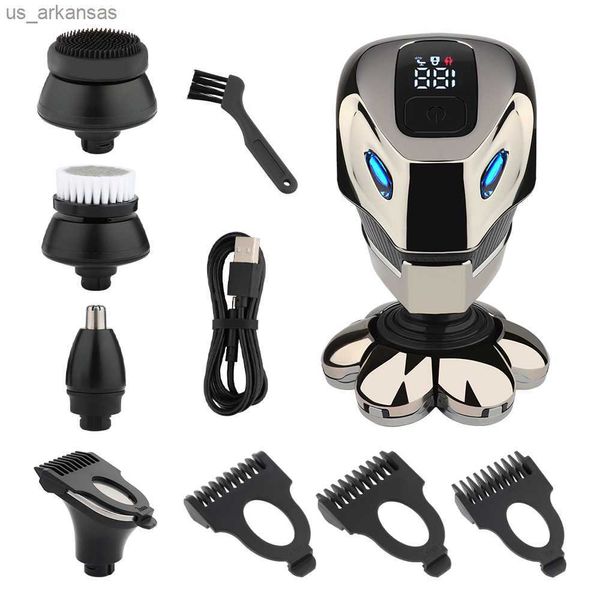 Afeitadora de cabeza eléctrica 7D para hombres calvos, afeitadoras de cabeza LCD impermeables de alta calidad, Kit de aseo para hombres, inalámbrico, recargable, L230523