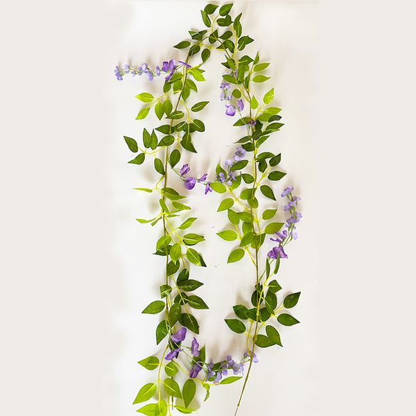 7ft White Wisteria Fleurs artificielles Garland Purple Vine Silk Laissez la fleur suspendue pour le jardin Home Wedding Arch Decor Floral