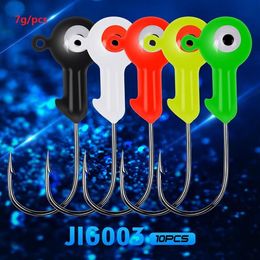 7g 10 unids / lote Plantilla de acero con alto contenido de carbono Gancho grande Colores Ojos Aparejos de pesca Mini plomo Cabeza redonda Señuelos Jigs Bass Single Worm Hooks219R