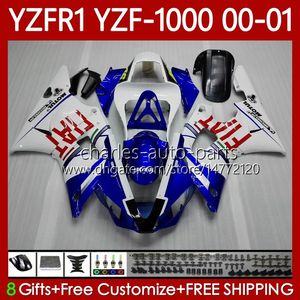 Carrosseries de moto pour YAMAHA YZF-R1 YZF-1000 YZF R 1 1000 CC 00-03 Carrosserie 83No.15 YZF R1 1000CC YZFR1 00 01 02 03 YZF1000 2000 2001 2002 2003 Kit de carénage OEM bleu blanc blk