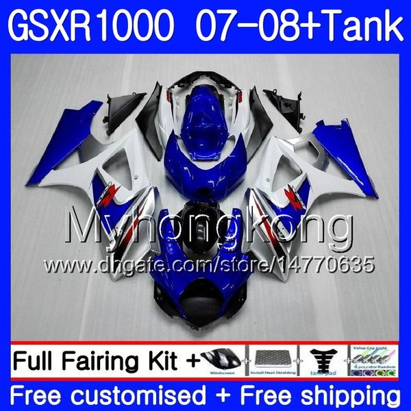 7Gifts + Réservoir Pour SUZUKI GSXR-1000 K7 GSX-R1000 GSXR 1000 07 08 301HM.12 Stock bleu chaud GSXR1000 07 08 Carrosserie GSX R1000 2007 2008 Carénages