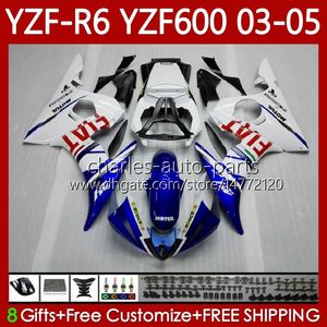 Carenados OEM para YAMAHA YZF-R6 YZF R 6 600 CC YZF600 YZFR6 03 04 05 Cuerpo 95No.16 YZF R6 600CC 2003 2004 2005 Carenado YZF-600 03-05 Kit de carrocería de motocicleta azul blanco negro