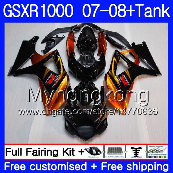 7 cadeaux + réservoir Orange noir chaud pour SUZUKI GSXR-1000 K7 GSX-R1000 GSXR 1000 07 08 301HM.13 GSXR1000 07 08 Carrosserie GSX R1000 2007 2008 Carénages