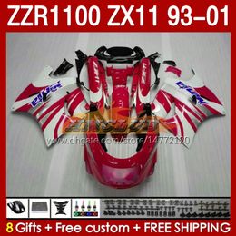 Body Red Wit voor Kawasaki Ninja ZX-11 R ZZR-1100 ZX-11R ZZR1100 ZX 11 R 11R ZX11 R 1993 1994 1995 2000 2001 165NO.18 ZZR 1100 CC ZX11R 93 94 95 96 97 98 99 00 01 Fairing Kit