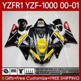 Motorfiets Bodys voor Yamaha YZF-R1 YZF-1000 YZF R 1 1000 CC 00-03 Carrosserie 83NO.20 YZF R1 1000cc YZFR1 00 01 02 03 YZF1000 2000 2001 2002 2003 OEM Fairing Kit Gele Blk Stock
