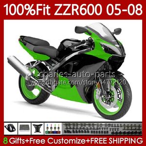 100% Ajuste de fábrica verde OEM Cuerpo para KAWASAKI NINJA ZZR-600 600 CC 600CC 05-08 Carrocería 134No.36 ZZR 600 ZZR600 05 06 07 08 2005 2006 2007 2008 Kit de carenado de molde de inyección