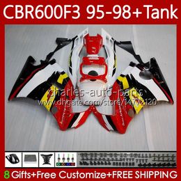 Body + tank voor HONDA CBR 600F3 600 F3 CC 600FS 97 98 95 96 Carrosserie 64NO.21 CBR600 FS CBR600F3 CBR600FS 1997 1998 1995 1996 CBR600-F3 600CC 95-98 Backings Kit Wit Rood