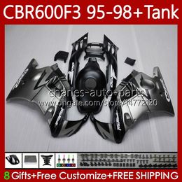 Carrosserie + réservoir plat argenté pour HONDA CBR 600 F3 CC 95-98 Corps 64No.11 CBR 600FS 600F3 CBR600 FS CBR600F3 95 96 97 98 CBR600-F3 600CC CBR600FS 1995 1996 1997 1998 Carénage