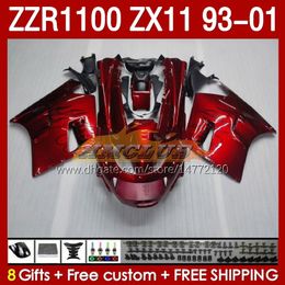 BODYS KIT VOOR KAWASAKI NINJA ZX-11 R ZZR1100 ZX-11R ZZR 1100 CC ZX11 ZX 11 R 11R 165NO.0 ZX11R 93 94 95 95 96 01 ZZR-1100 1997 1998 1998 1999 1999 2000 2001 OEM VOLLEDIGE ROOD REDRODE ROOD REDROED