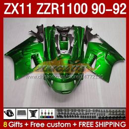 ABS Kairingskit voor Kawasaki Ninja ZX 11 R 11R ZZR-1100 ZX11 R ZX-11R 1990 1991 1992 Bodywork 164No.10 ZZR 1100 CC ZX-11 R 90-92 ZZR1100 ZX11R 90 91 92 Fairing Green Black