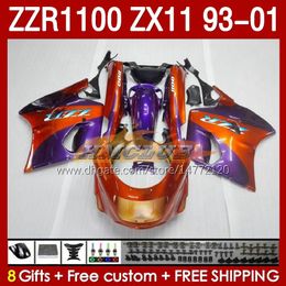 Oranje paarse lichaam voor Kawasaki Ninja ZX-11 R ZZR-1100 ZX-11R ZZR1100 ZX 11 R 11R ZX11 R 1993 1994 1995 2000 2000 2001 165NO.23 ZZR 1100 CC ZX11R 93 94 95 96 97 98 99 00 01 Fairing kit