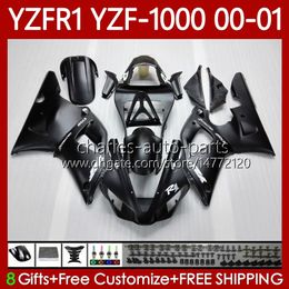 Motorfiets Bodys voor Yamaha YZF-R1 YZF-1000 YZF R 1 1000 cc 00-03 Matte zwarte carrosserie 83NO.14 YZF R1 1000CC YZFR1 00 01 02 03 YZF1000 2000 2001 2002 2003 OEM Fairing Kit