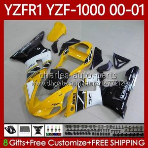 Carrosseries de moto pour YAMAHA YZF-R1 YZF-1000 YZF R 1 1000 CC 00-03 Carrosserie 83No.8 YZF R1 1000CC YZFR1 00 01 02 03 YZF1000 2000 2001 2002 2003 Kit de carénage OEM jaune brillant noir
