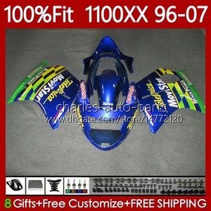 Cuerpo de molde de inyección para HONDA Blackbird CBR1100 CBR 1100 XX CC 1100XX 96-07 114No.21 CBR1100XX 1996 1997 1998 1999 2000 2001 1100CC 02 03 04 05 06 07 Carenado Movistar Azul