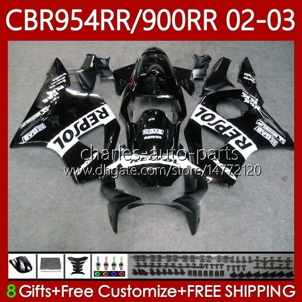 Kit de carrocería para HONDA CBR900 CBR954 RR CBR 954 900 RR CC 2002-2003 Cuerpo negro Repsol 61No.24 CBR954RR CBR 900RR 954RR 900CC 02 03 CBR900RR CBR954-RR 2002 2003 Carenados