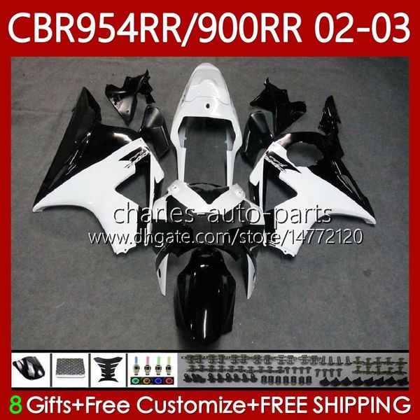 Kit de carrosserie pour HONDA CBR900 CBR954 RR CBR 954 900 RR CC 2002-2003 Corps 61No.22 CBR954RR CBR 900RR 954RR 900CC 02 03 CBR900RR CBR954-RR 2002 2003 Carénages blanc noir