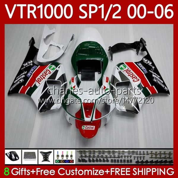 Kit de carrocería para HONDA VTR1000 RTV1000 RC51 2000-2006 Carrocería 123No.1 SP1 SP2 VTR 1000 00 01 02 03 04 05 06 VTR-1000 2000 2001 2002 2003 2004 2005 2006 Carenado verde blanco