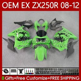 OEM Body Skull Black Green voor Kawasaki Ninja EX250 ZX250 R EX ZX 250R ZX-250R 2008-2012 81NO.25 EX-250 ZX250R 2008 2009 2010 2011 2012 EX250R 08 09 10 11 12 Injectie kuip