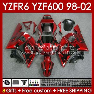 Marco del cuerpo para YAMAHA YZF-600 YZF R6 R 6 600CC YZFR6 1998 1999 00 01 02 Carrocería 145No.2 YZF 600 CC Carenado YZF-R6 98-02 YZF600 98 99 2000 2001 2002 Kit de carenado llamas negras negro