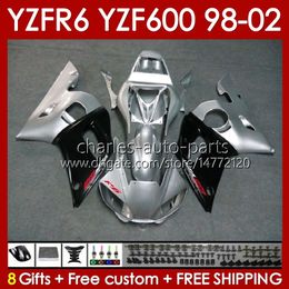 Lichaamsframe voor Yamaha YZF-600 YZF R6 R 6 600CC YZFR6 1998 1999 00 01 02 Bodywork 145No.9 YZF 600 CC COWLING YZF-R6 98-02 YZF600 98 99 2000 2000 2000 2002 Beurs Silvery Glossy