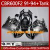 Body + Tank pour Honda CBR 600F2 600 F2 CC 600FS 91 92 93 93 94 Carrosserie 63NO.147 CBR600 FS CBR600F2 CBR600FS 1991 1992 1993 1994 CRR600-F2 600CC 91-94 Kit de carénage brillant jaune brillant