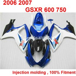 7gifts Kit de carénage de moulage par injection pour SUZUKI GSXR600 GSXR750 2006 2007 noir blanc bleu GSXR 600 750 06 07 VE24