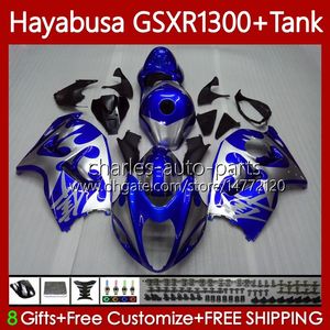 Cuerpo + tanque OEM para SUZUKI Hayabusa GSXR 1300CC GSXR-1300 1300 CC 1996 2007 74No.128 GSX-R1300 GSXR1300 96 97 98 99 00 01 GSX R1300 02 03 04 05 06 07 Kit de carenado azul plateado