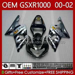 OEM-kit voor Suzuki GSXR 1000 CC GSXR-1000 01-02 Carrosserie 62NO.98 GSXR1000 K2 1000CC 2001 2002 2002 GSX-R1000 GSX R1000 00 01 02 Injectie Mold Backings Silvery Black