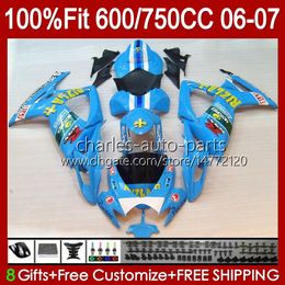 OEM Carrosserie voor Suzuki GSXR 750CC 600CC 750 600 CC 06-07 Body 130NO.114 GSXR600 GSXR750 K6 GSX-R750 06 07 GSXR-750 GSXR-600 2006 2007 Injectie Mold Fairing Rizla Blue