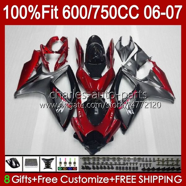 Carrocería OEM para SUZUKI GSXR 750CC 600CC 750 600 CC 06-07 Cuerpo gris rojo 130No.7 GSXR600 GSXR750 K6 GSX-R750 06 07 GSXR-750 GSXR-600 2006 2007 Carenado de molde de inyección