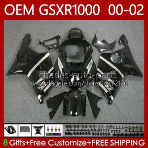 OEM negro brillante todo el kit de carrocería para SUZUKI GSXR 1000 CC GSXR-1000 01-02 Carrocería 62No.4 GSXR1000 K2 1000CC 2001 2002 2002 GSX-R1000 GSX R1000 00 01 02 Molde de inyección Carenados