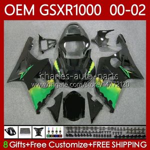 OEM-body-kit voor Suzuki GSXR 1000 CC GSXR-1000 01-02 Carrosserie 62NO.20 GSXR1000 K2 1000CC 2001 2002 2002 GSX-R1000 GSX R1000 00 01 02 Injectie Mold Backings Black Glossy