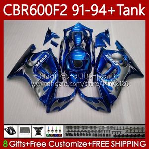 Carrosserie + tank voor HONDA CBR 600 F2C 91-94 Body 63NO.128 CBR 600FS 600F2 CBR600 FS CBR600F2 91 92 93 94 CBR600-F2 600CC CBR600FS 1991 1992 1993 1994 Verkrijgen Blauw Zilverachtig