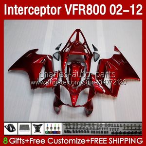 Carrosserie Pour HONDA Interceptor VFR800 VFR 800 RR CC 800RR 02-12 Corps 129No.0 800CC VFR800RR 02 03 04 05 06 07 VFR-800 2002 2008 2009 2010 2011 2012 Carénage Rouge Métallique