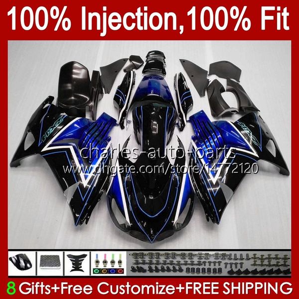 Inyección OEM para KAWASAKI NINJA ZX14R ZZR-1400 ZX 14R 14 R ZZR1400 06-11 Cuerpo 4No.27 ZX-14R 06 07 08 2009 2010 2011 ZZR 1400 CC 2006 2007 2008 09 10 11 Carenado azul negro b lk