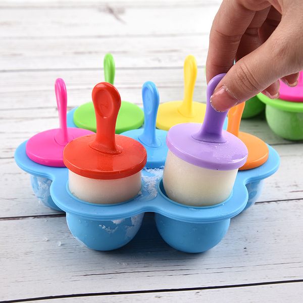 7 trous bricolage crème glacée Pops Mini Silicone moule de qualité alimentaire bébé fruits secouer glace Crea réutilisable Popsicle maison cuisine outils