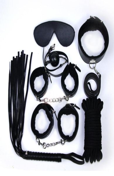 7IN1 BDSM Bondage Gear Kit Restaintes PU Ball Gag Rope Spoyking Whip Cold Sex Mand Mand Masque Eye Mask Toys For Women 7855750