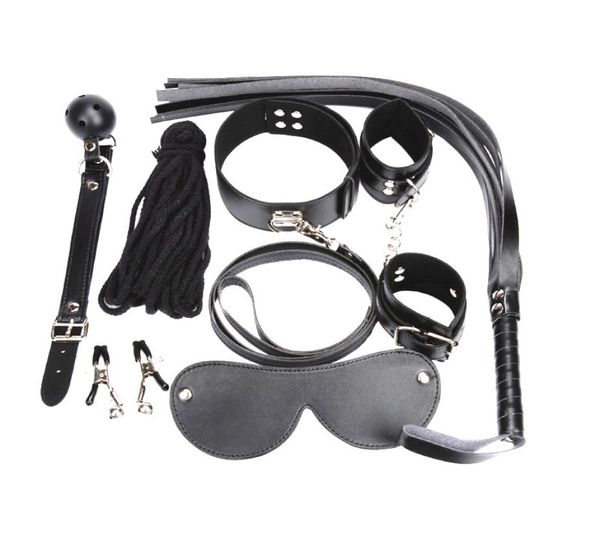 Kit de bondage 7 en 1 BDSM, contraintes sexuelles, fouet, fessée, poignets, pinces à tétons, bandeau, bouche, Gag, collier en corde, BX10948379284