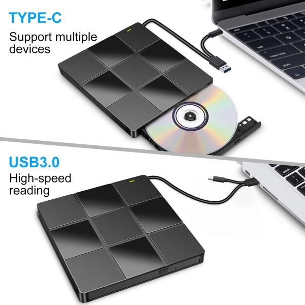 7in1 USB3.0 Typec Slim DVD externo RW CD Writer Writer Burner Reader Player Unidades ópticas para la computadora portátil PC DVD BUNTER DVD Portatil