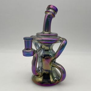 Bong en verre de 7 pouces, conduite d'eau chromée arc-en-ciel, recycler, narguilé, pipe à fumer