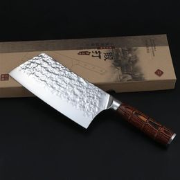 LNIFE de cuisine en acier inoxydable de 7 pouces, couperet Santoku couteaux de boucher avec manche en bois de couleur 305L