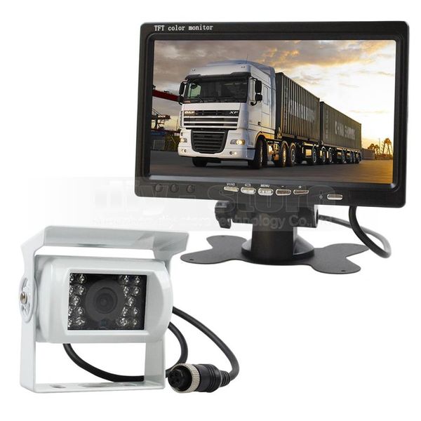 7 pouces TFT LCD voiture moniteur blanc 4pin IR Vision nocturne CCD caméra de recul pour Bus péniche Truck317S