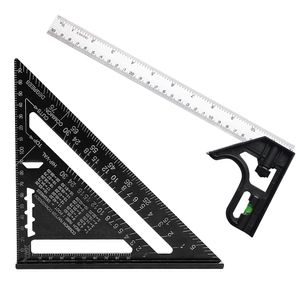 Regla triangular de 7 pulgadas, regla de ángulo de engrosamiento de 90 grados, herramienta de diseño de regla de transportador cuadrado de medición de carpintero de aleación de aluminio