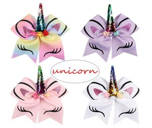 7inches Girls Unicorn Horn Hairbands Kinderen grote haarbogen met bloem glitter bedrukte boetiek haaraccessoires7670746