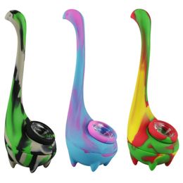 7 pouces Silicone Pipe portable verre Mini forme de dinosaure Tabac eau Fumer silicones tuyaux à main multicolores