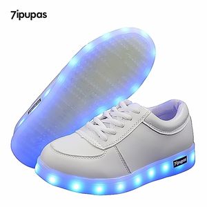 7ipupas kids schoenen met licht jongens led sneakers lente herfst wit verlichte mode meisjes lichtgevende gloeiende kinderen 211022