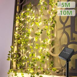 7m/12m LED Solar Fairy String Lights Outdoor IP65 Waterdicht watermeloenbladeren met 8 verlichtingsmodi en geheugen
