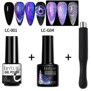 7ML 9D Reflecterende Kat Magnetische Gel Nagellak Set Met Magneet Stok Zwarte Gel Fluorescerende Glitter Nail Gel Polish