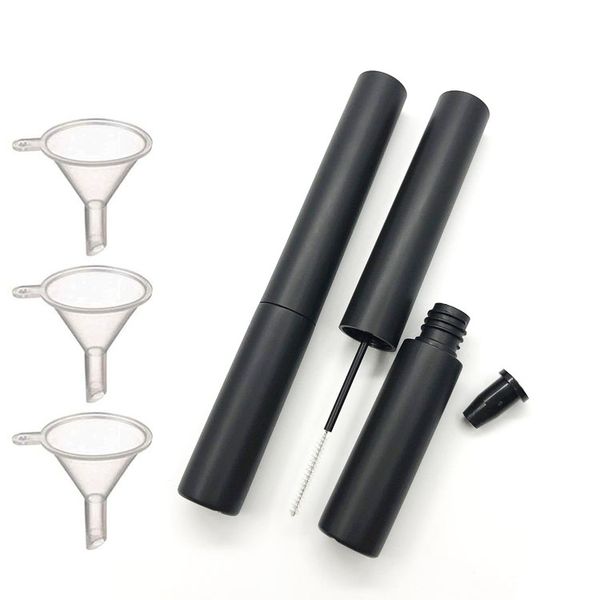 Tubo de rímel vacío negro esmerilado de 7ML con varita para pestañas, inserciones de goma y embudos para gradiente de aceite de ricino contenedor de rímel DIY con tapa