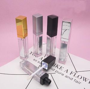 7ML LED Empty Lip Gloss Tubes Bottles with Mirror Square Clear Lip Gloss Bottle Lipgloss Refillable Bottles Container Plastic Makeup Packaging Gold Sliver